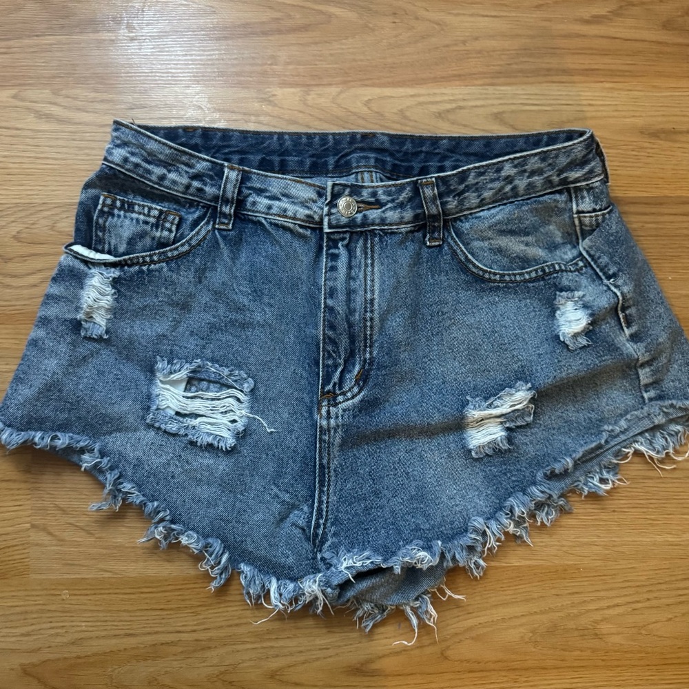 SHEIN Blue Distressed Jean Shorts